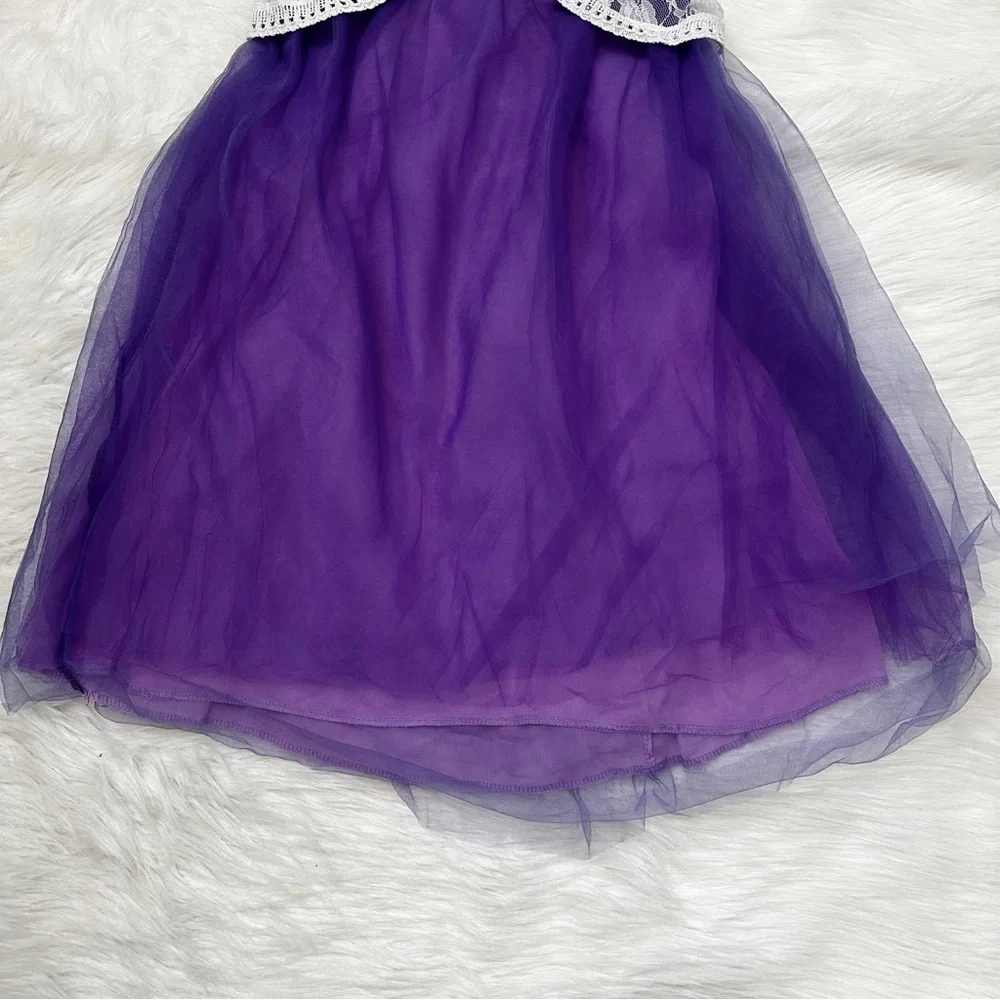 Kids Girls Size 7-8 Formal Purple Tulle with White Lace Bolero Shrug